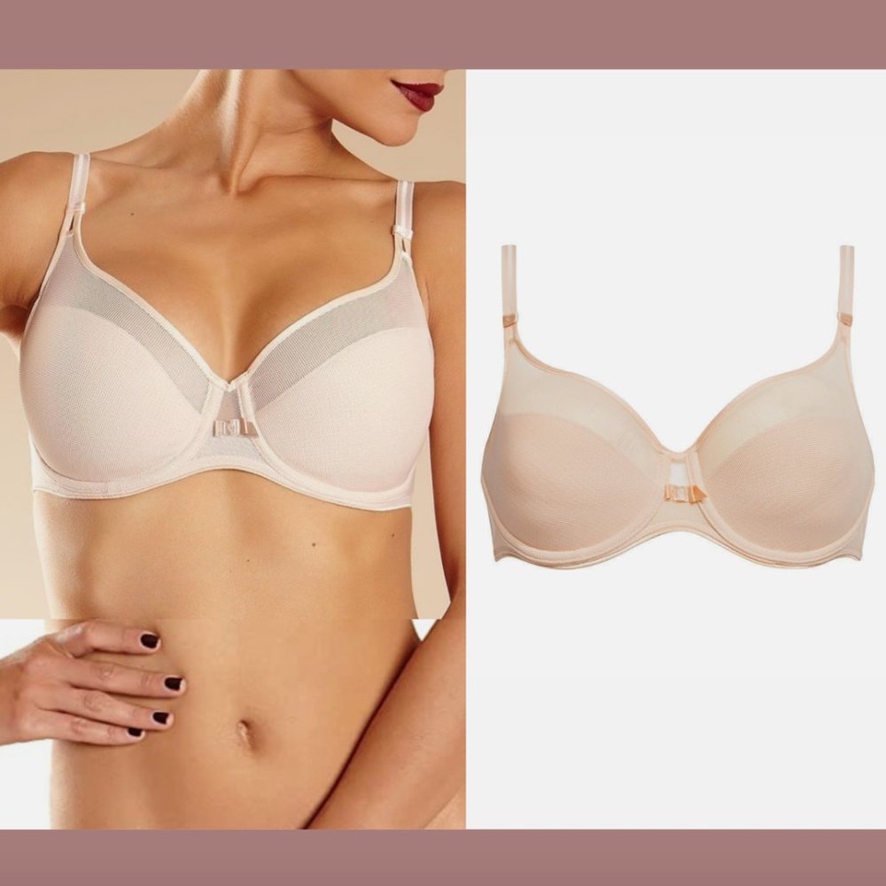 NEW $78 Chantelle [ 32D US ] Aeria Spacer Racerback Mesh Bra in Nude‎ #5778